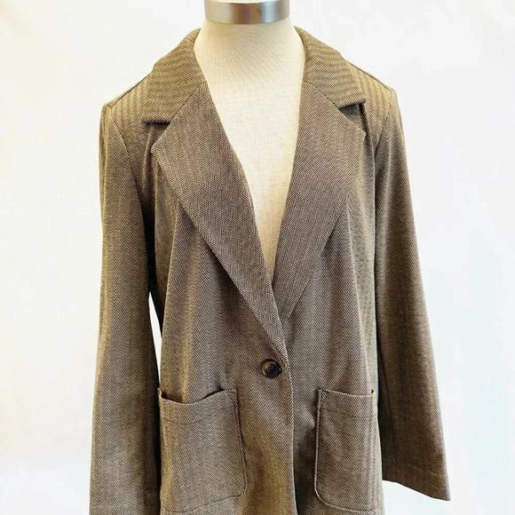 NWT CROFT & BARROW Women Long Sleeve One Button Brown Blazer Jacket Size PXL - Picture 1 of 14